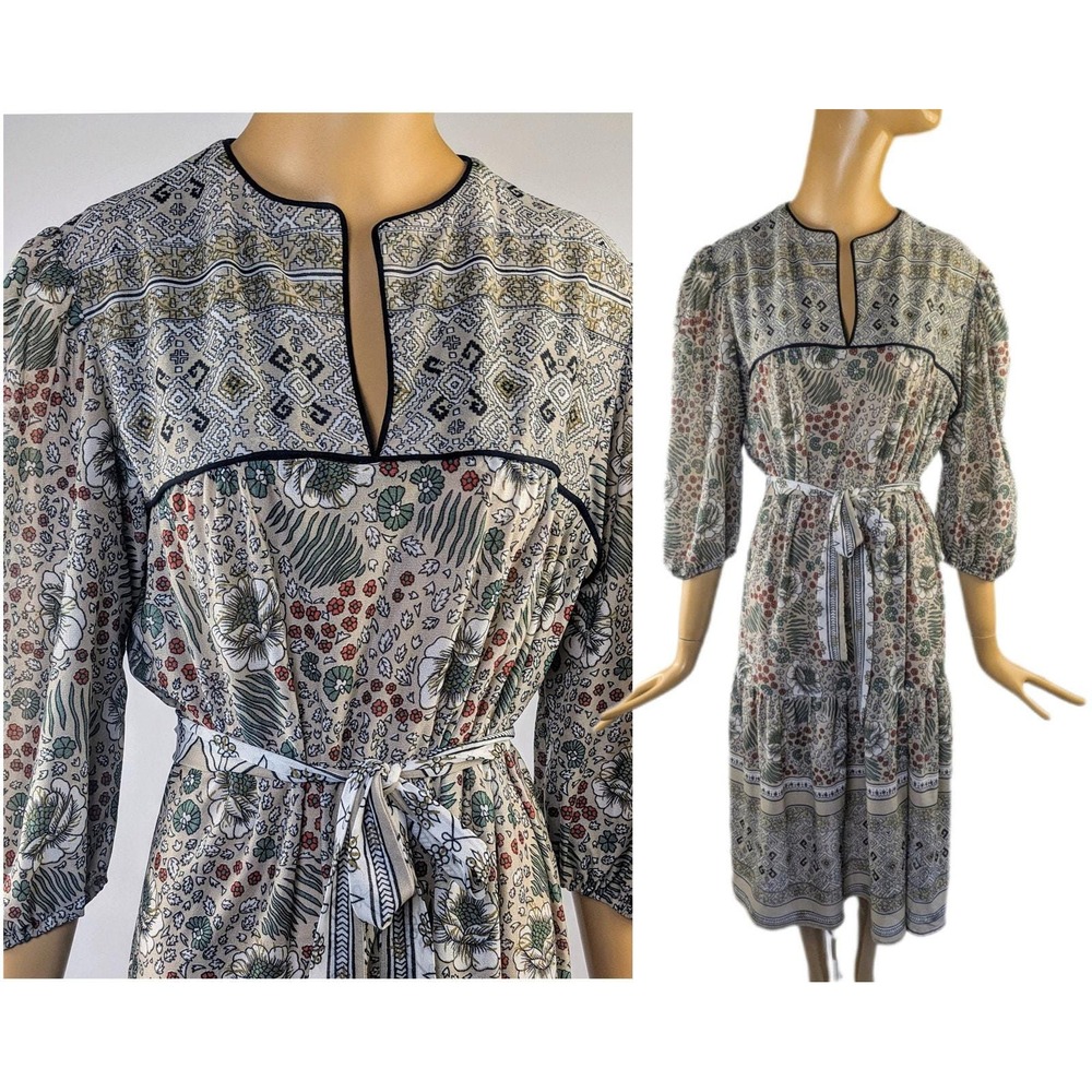 Super Simon 70s long sleeve‎ belted boho dress puff sleeve